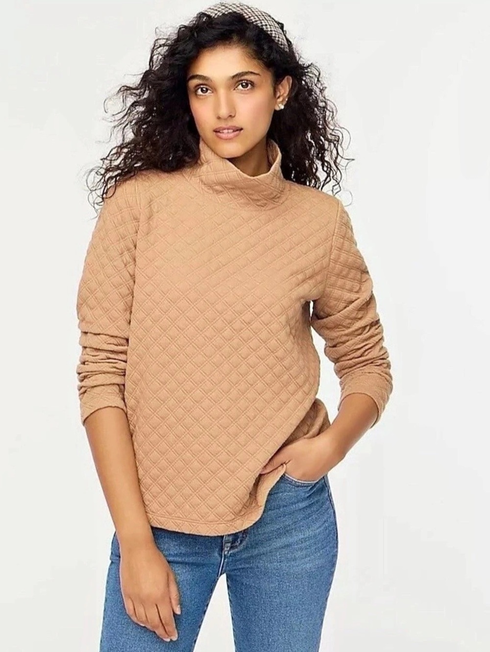 J.Crew Quilted Mockneck Pullover Brown Medium